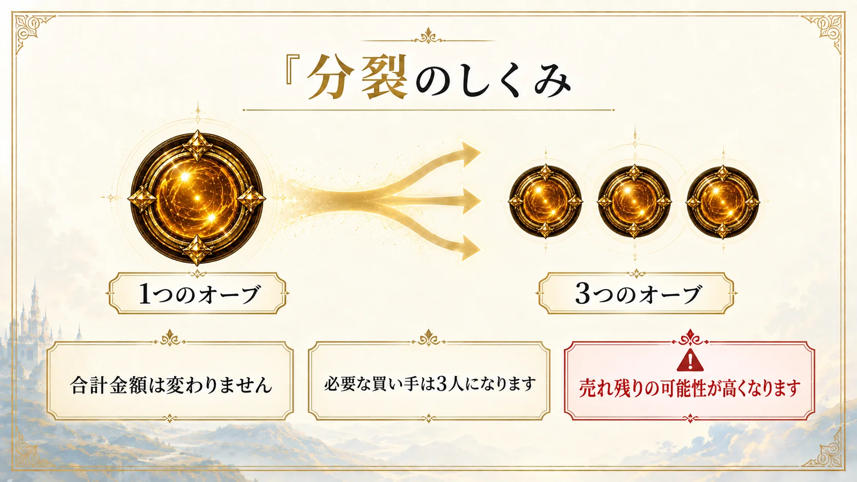1つのオーブが3つに分かれる分裂のしくみと、売れ残る可能性